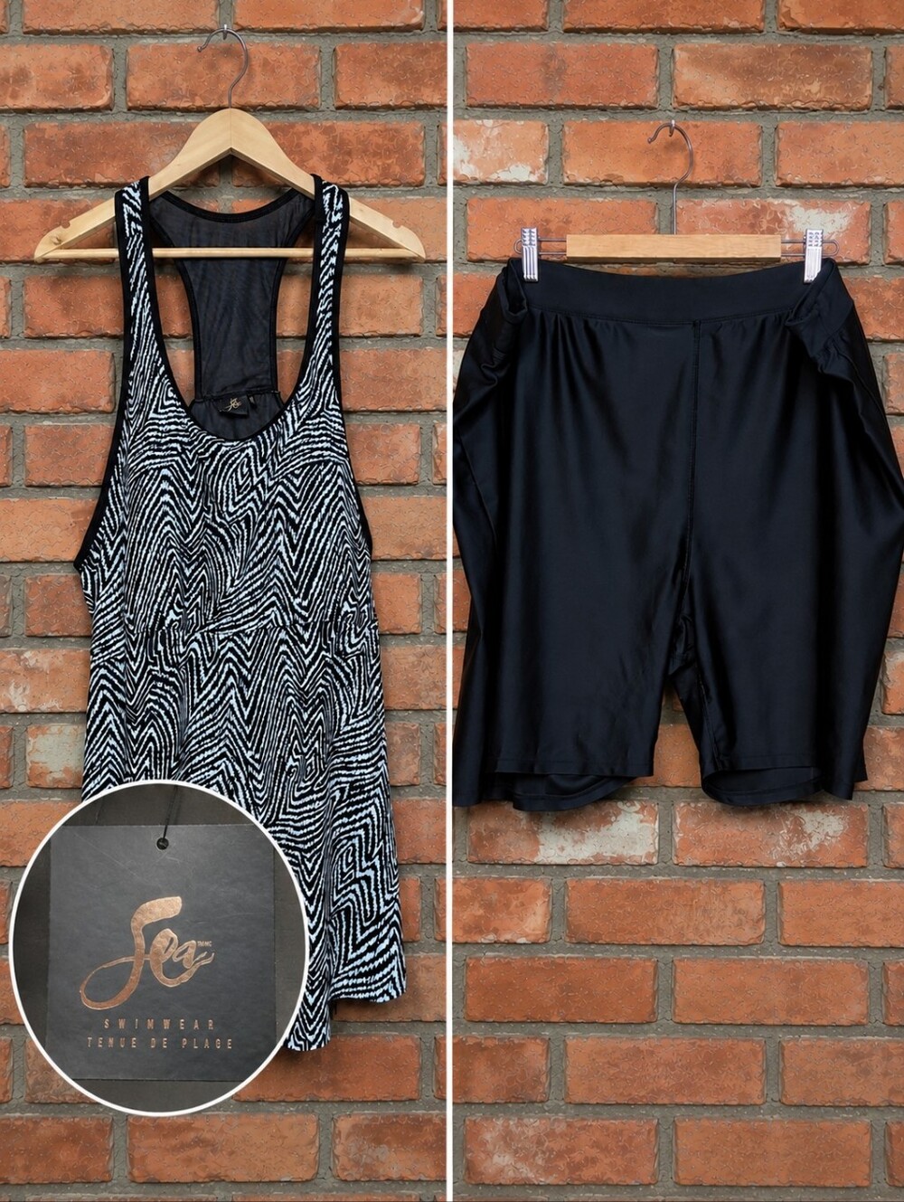 Sea Swimwear 5X Tankini Swimsuit Set Racerback Swim Shorts Black White NWT